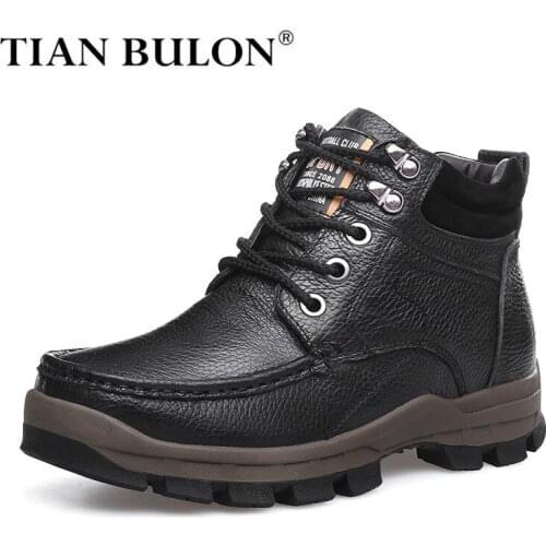 Genuine Leather Ankle Boots Men Super Warm Winter Men Boots High Quality Outdoor Non-slip Hiking Boot Mens Military Work Boots