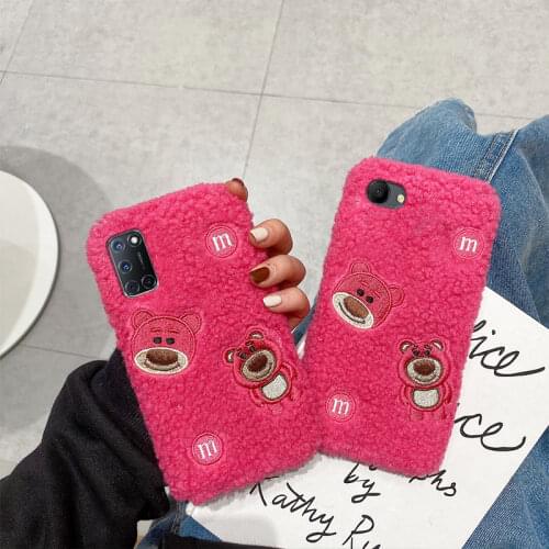 Rose Red Plush Bear Case For OPPO Reno ACE 2 A5 A9 A31 A53 2020 A52 A72 A92 A3S A5S A93 F17 F11 F9 F7 F5 Find X2 Pro Soft Cases