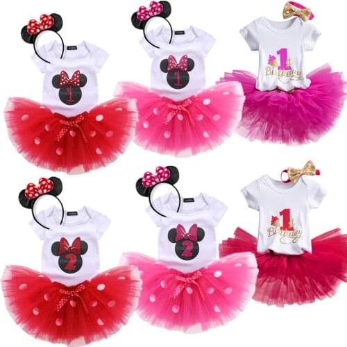 Baby Girls 1 2 Years old Birthday Party Dress Infantil 1st 2st Birthday Christening Costume Newborn DotsTutu Outfit