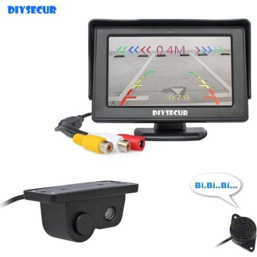 DIYSECUR Wired 4.3" TFT LCD Backup Car Monitor + Waterproof Video Parking Radar Sensor Car Camera Parking System Kit 2 in 1