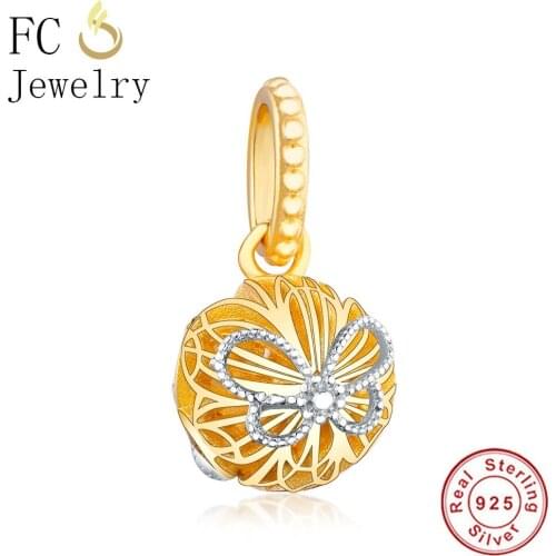 FC Jewelry Fit Original Brand Charm Bracelet 925 Sterling Silver Gold Color Ball Glowing Butterfly Bead Making Berloque 2019