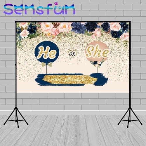 Custom Flowers Baby Shower Backdrop He or She Kids Birthday Party Background Gender Reveal Photo Studio Banner