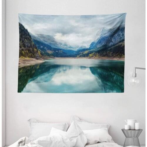 Landscape Tapestry Alpine Lake With Dramatic Sky Forest And Mountains Journey Art Wide Wall Hanging For Bedroom Living Room Dorm