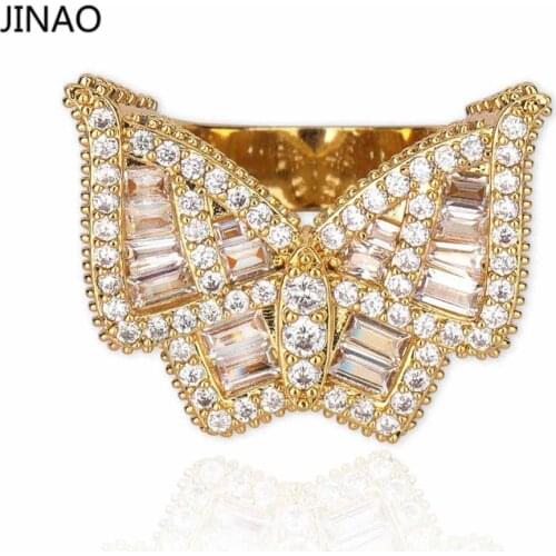JINAO Fashion Ice Out HIP-hop AAA zircon Butterfly ring Quality Jewellery Gold Sliver-color Micro Paved ring for Man Women Gift