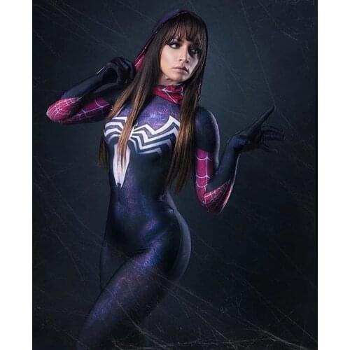 Adults Kids Venom Symbiote Gwen Cosplay Costume Superhero Zentai Suit Halloween Full Bodysuit