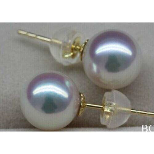 Encantador aaa redondo 10-11mm mar do sul branco parafuso prisioneiro pérola brinco 14k
