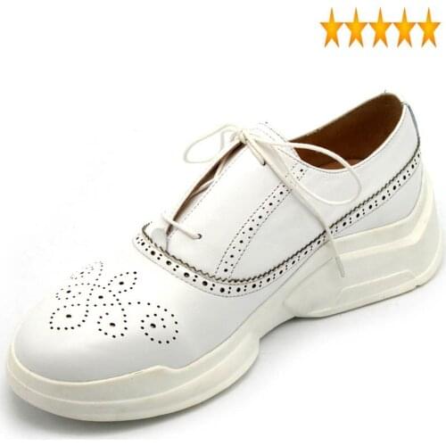 Wing 2021 New Fashion Men Tip Brogue Tenis Sneakers Med Heels Lace Up Genuine Leather Casual High Street Platform Shoes