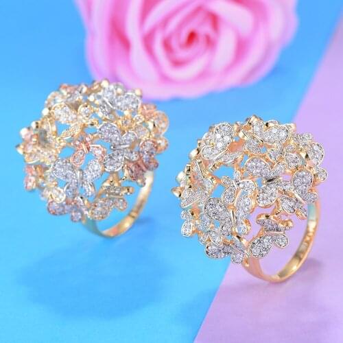 LARRAURI Brand Exquisite Tricolor Butterfly AAA Zircon Open Ring For Women Party Wedding Bride Luxury Jewelry Rings Sets 2020