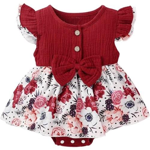 Summer Kids Girl Dresses Newborn Infant Baby Girls Summer Cotton Linen Bow Floral Romper Dress Bodysuit Платье Vestidos 2021