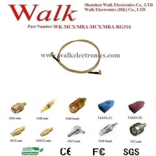 Mcx male angle RG316 cable, mcx male rg316 cable, mcx male connector cable