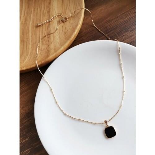 FashionJewelry French Style Geometric Square Pendant Necklace 2021 New Early Spring Black Enamel Golden Plating Women Necklace