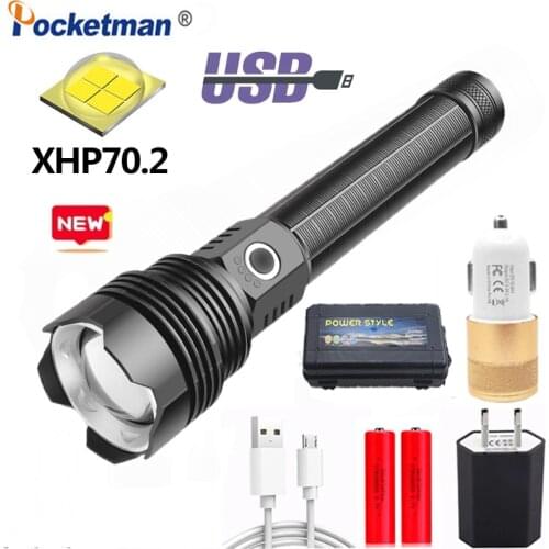 Powerful XHP70 LED Flashlight Led Torch Lanterna Use 26650 Battery USB Rechargeable Tactical Flashlight For Camping Fishing