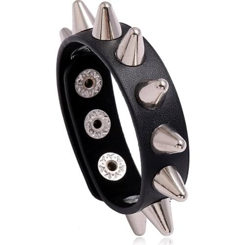 Men Cuff Bracelet Gothic Punk Bracelet Adjustable Spike Rivet Cuff Wrap Bangle Cuff Wrap Wristband