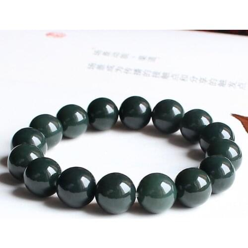 Genuine Natural Xinjiang Hetian Jade Buddha Beads Bracelet Mens Green Jades Stone Beads Elastic Beaded Bracelets Male Bangles