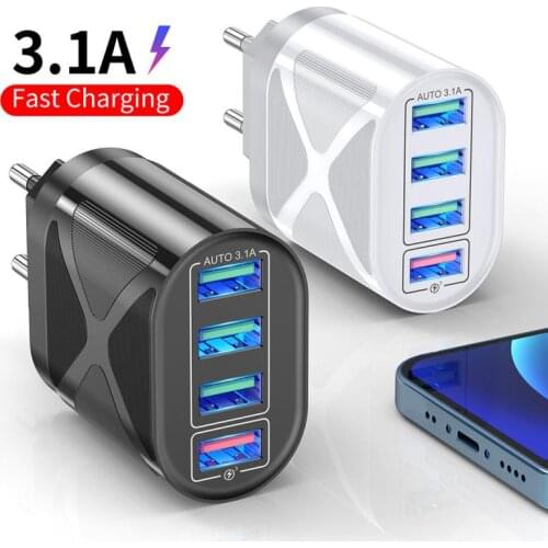 New Quick Charge 48W USB C Charger QC 3.0 4 Port Fast Phone Charge Wall Adapter For Samsung Xiaomi Mi 11 EU US UK Plug Adapter