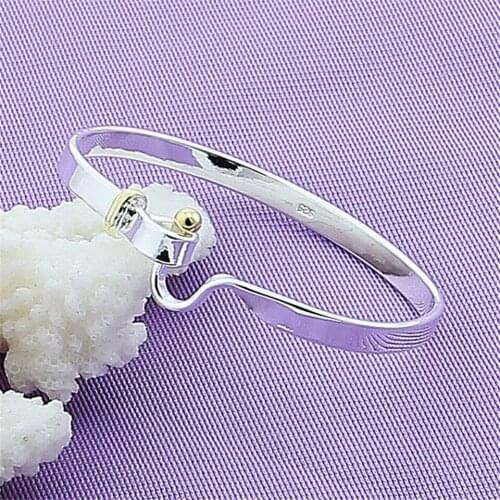 NEW 925 Sliver Plated Simple Bangle Fashion Jewelry For Women &Girls Trendy Anniversary Birthday Party Gift