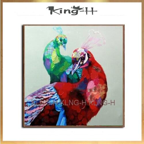 Pintura Original de la decoración del Pavo Real pintado a mano lienzo pintura al óleo animal azul pared arte hogar Oficina Decor