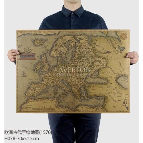 Pc001 Large Size Retro 1570 Ancient European Hand-painted Drawings 70x51.5cm Map Poster Wall Chart Bar Cafe Home Decoration