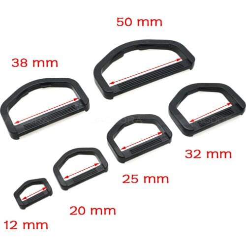 Plastic D-Ring Buckles For Hooks Backpack Straps Webbing Ring 12mm~50mm Black