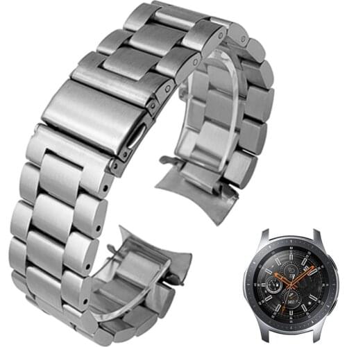 HQ Stainless Steel Watchband for Samsung Galaxy Watch 46mm SM-R800 Sports Band Curved End Strap Wrist Bracelet Silver Black