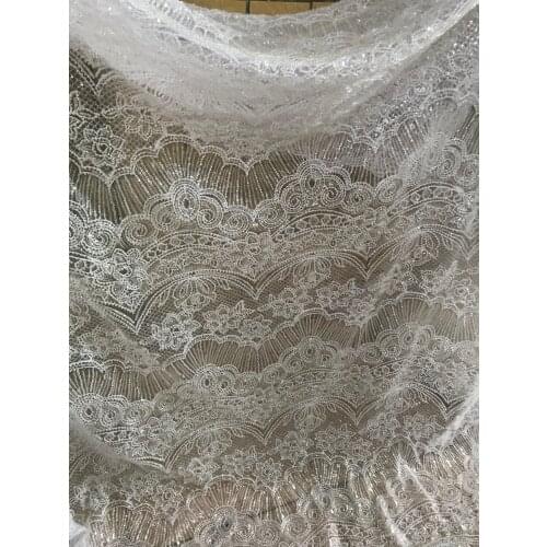Luxury full beaded embroidered tulle lace fabric with best quality ZH-66885 french net lace fabric for bridal dress