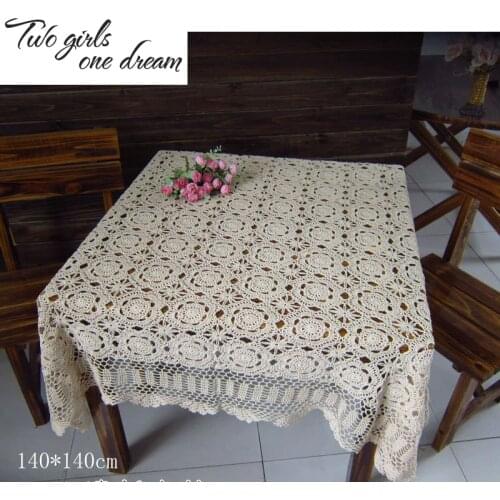 Handmade Crochet Square Tablecloth Sofa Towel Cotton Woven Hollow Retro Universal Cover Towels DIY Table Mats 50-140cm