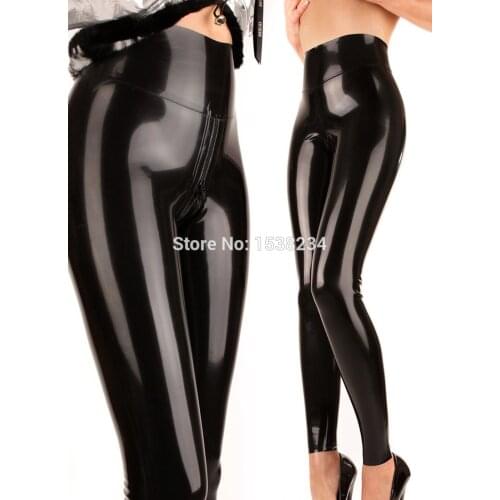 Sexy Women High Waist Latex Leggings Crotch Zip Customized