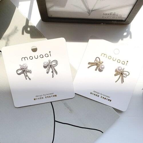 S925 Silver Pearl Glitter Diamond Bow Stud Earrings Simple and Cute for Women Piercing Jewelry