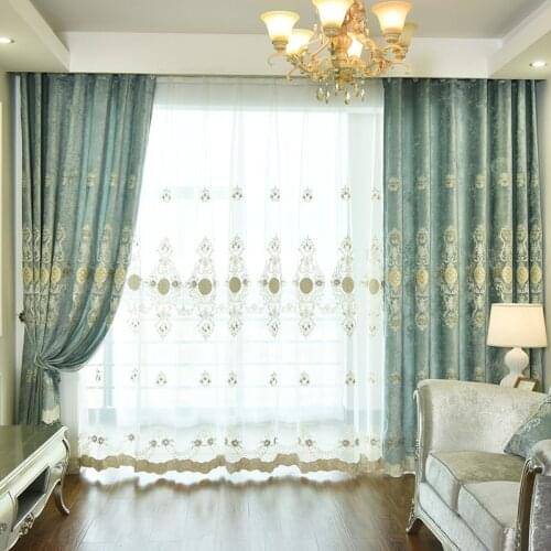 High-grade Chenille Embroidery Shade Curtains for Living Dining Room Bedroom