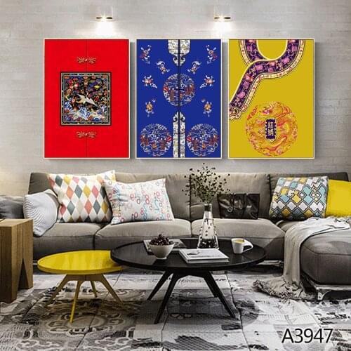 Modern Oil Painting Print on Canvas 3pcs Modular Qing Dynasty Costume Canvas Art Printing Wall Art Picture Painting Home Decor