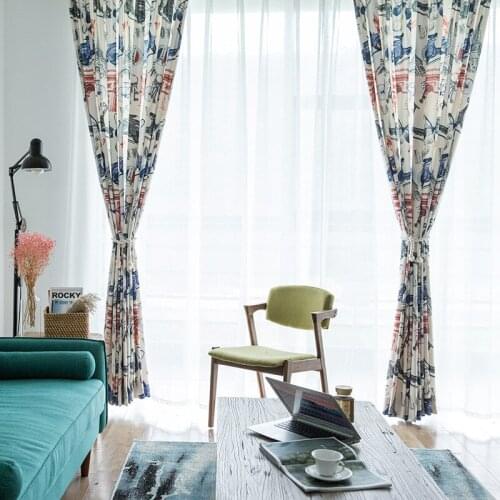 Modern European Curtains Simple Polyester Cotton Printing Curtains for Bedroom and For Living Room Curtain Custom