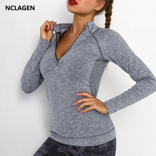 NCLAGEN Sports Top Women Long Sleeve Zipper Pocket Gym Shirt Fitness Sweater Workout Athletic Active Quick Drying Yoga Blouse