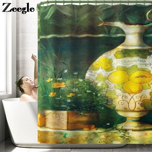 Vintage Style Bathroom Carpet Rug Bath Mat and Polyester Shower Curtain Set Absorbent U-Shaped Toilet Rug Non-slip Floor Carpet