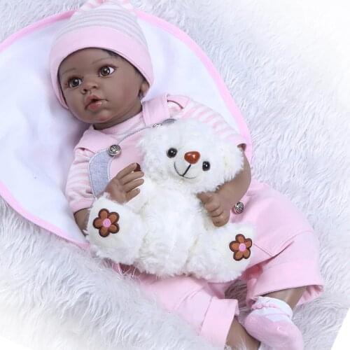 Back baby dolls pop green African boy girl dolls 22inch bebe reborn silicone vinyl newborn poupee boneca toddler doll gift