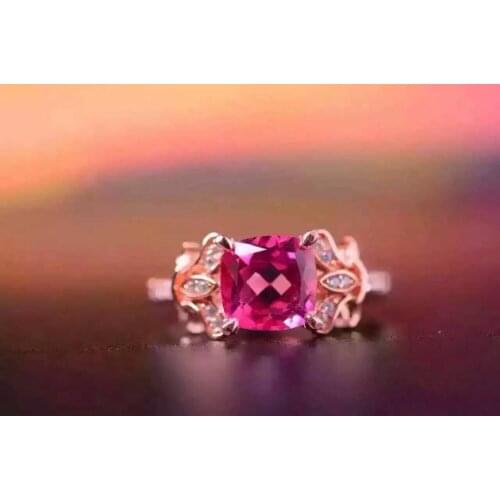 Natural pink topaz gem ring Natural gemstone ring S925 sterling silver ring trendy Elegant Bow receptacle women gift Jewelry