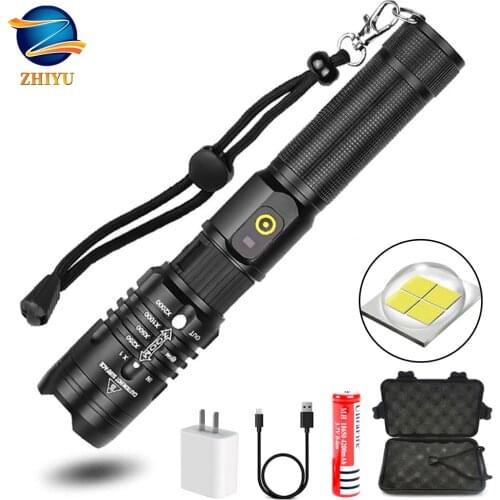 ZHIYU CREE XHP50 LED Flashlight Super Bright Tactical Electric Torch USB Rechargeable Zoomable 5 Modes Torch Waterproof Torch