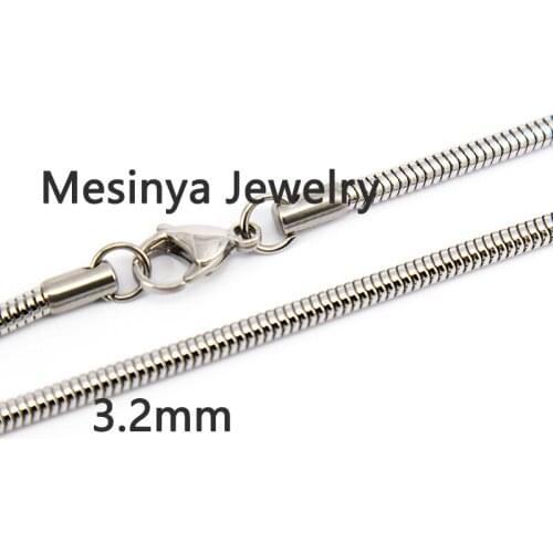 10pcs 24'' 316L Stainless steel 3.2mm width round snake chain for floating charm glass locket&essential oil diffuser locket