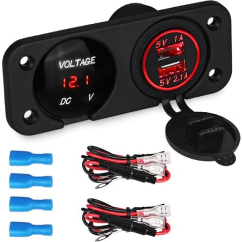 2 Hole Dual USB Cigarette Lighter Socket Car Charger Splitter 12v USB Car Motorcycle Socket Charger With Voltmeter Power Socket