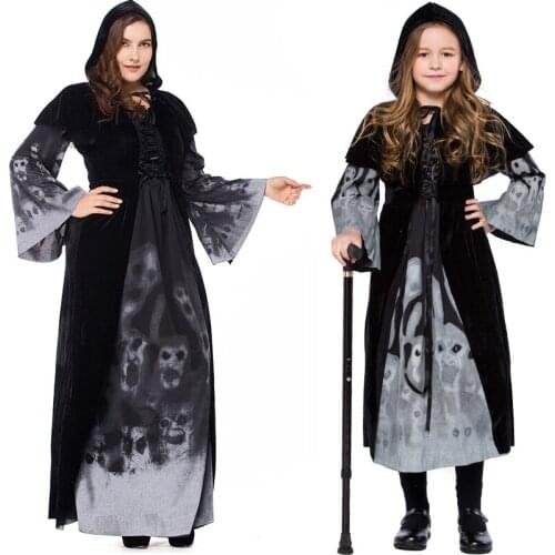 2018 New Arrival Halloween Party Mother Kids Cosplay Witch Costume For Girls Halloween Costume Party Witch Dress With Cloak