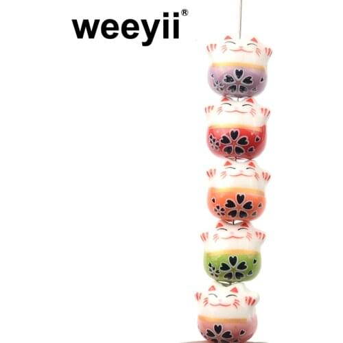 5pcs Cat Shape Straight Hole Ceramic Beads For Jewelry Making Bracelets Necklace Handmade DIY Accessories