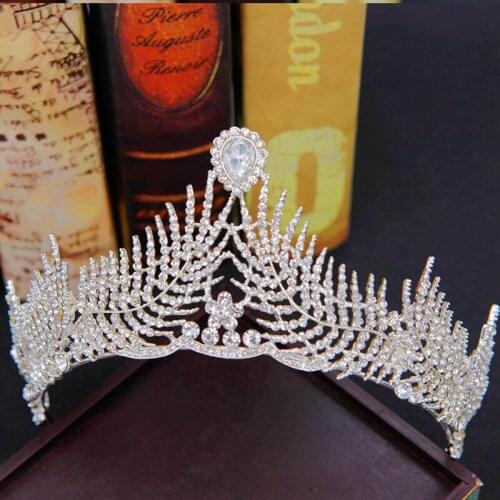 Baroque Luxury Rhinestone Beads Bridal Tiara Crown Silver Crystal Wedding Hair Accessories Headpieces In Stock