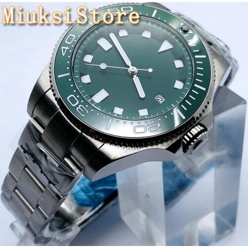 BLIGER 43mm Mens Sterile Mechanical Watch Sapphire Glass Ceramic Bezel Green Dial Mens Automatic Watch Top Luxury Gift