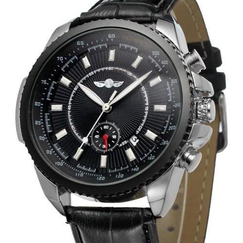 WINNER 2019 Fashion Mens Automatic Watches Top Luxury Brand Mens Military Mechanical Wristwatches Leather Strap Calendar Clock