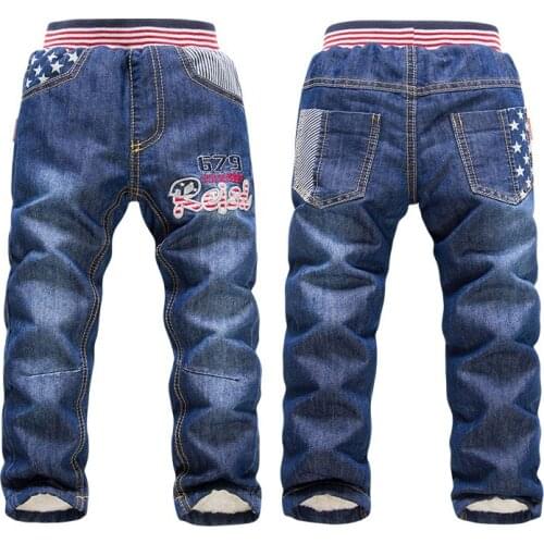 Boys Winter Jeans Pants Kids Troursers Warm High Waist Warm Denim Jeans Children Fleece Pants Double Layer Age 3-7