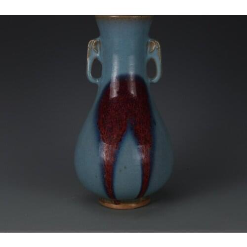 Antique SongDynasty porcelain vase,Jun kiln Blue glaze erythema bottle,Hand-painted crafts,Collection&Adornment,Free shipping