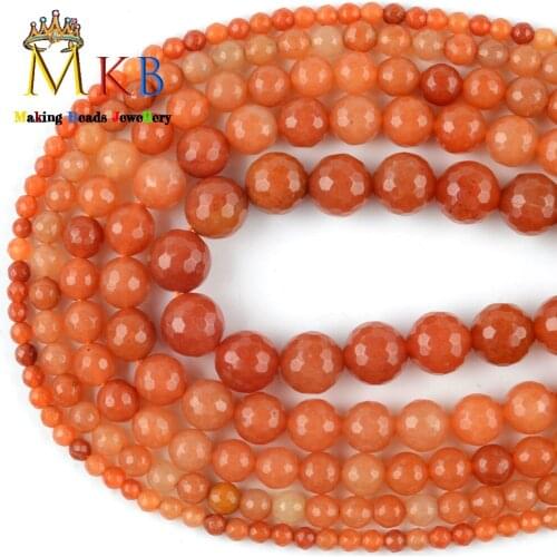 Faceted Red Orange Aventurine Stone Beads For Jewelry Making Natural Gem Beads Diy Bracelet Necklace Charms Accessories 15"