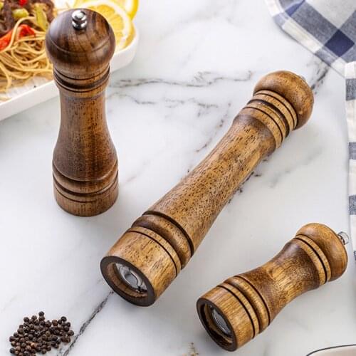 5" 8" 10" Classical Oak Wood Salt and Pepper Spice Mills Grinder Set Handheld Seasoning Mills Ceramic Grinder Kitchen BBQ Tools