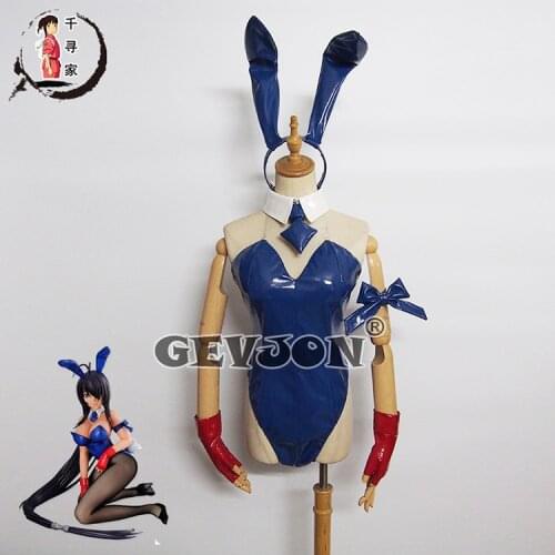 Anime Ikkitousen Kanu Unchou Cosplay Costume Blue Sexy PU Leather Bunny Girl Jumpsuit Role Play Clothing High-End Custom Make