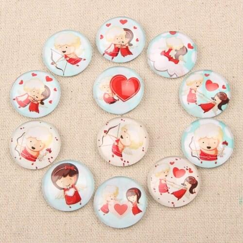 Reidgaller handmade mix cupid boy girl photo flatback round dome glass cabochon 25mm diy pendant necklace accessories