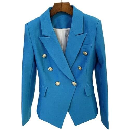 Better Fabric Latest Arrival American Style High Quality Double Breasted Elegant Blue Blazer Jacket Female